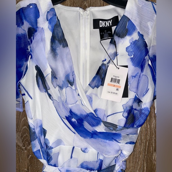 DKNY Surplice-Neck Cape-Sleeve Fit & Flare Dress- NEW - Picture 2 of 10